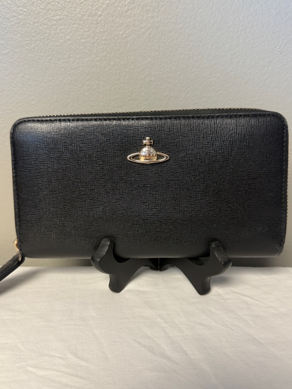 Vivienne Westwood Orb Leather Zip Around Wallet Black Italy